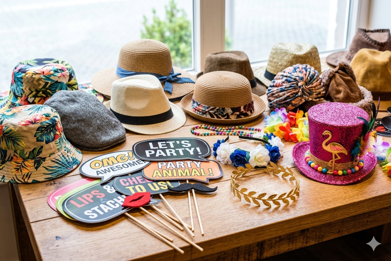 Themed photo booth props for weddings and holiday events